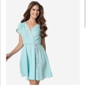 Smak Parlour | Dotted Trim Faux Wrap Flare Dress size L